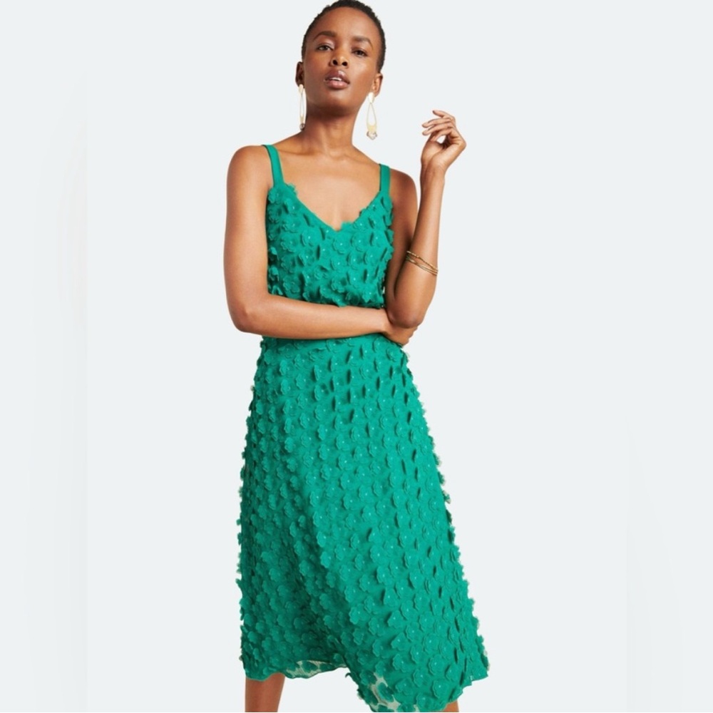NWT Anthropologie petite Eva Franco green floral textured dress.